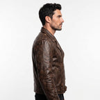Men's Road King Vintage Leather Jacket - Winged Skull & Ride to Live Biker Design