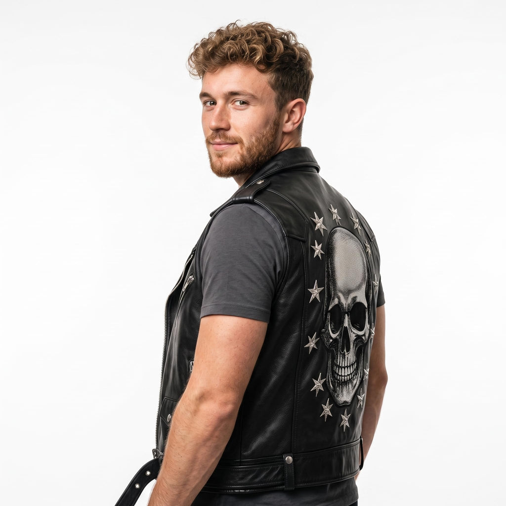 Men's Handmade Studded Black Leather Vest | Punk Rock Biker Jacket