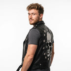 Men's Handmade Studded Black Leather Vest | Punk Rock Biker Jacket