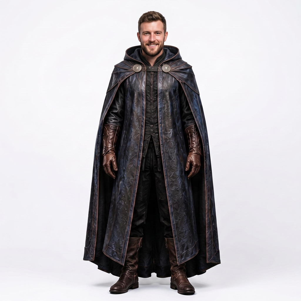 Men's Shadowed Ranger Leather Cloak | Medieval Hooded Cape, Fantasy LARP Costume
