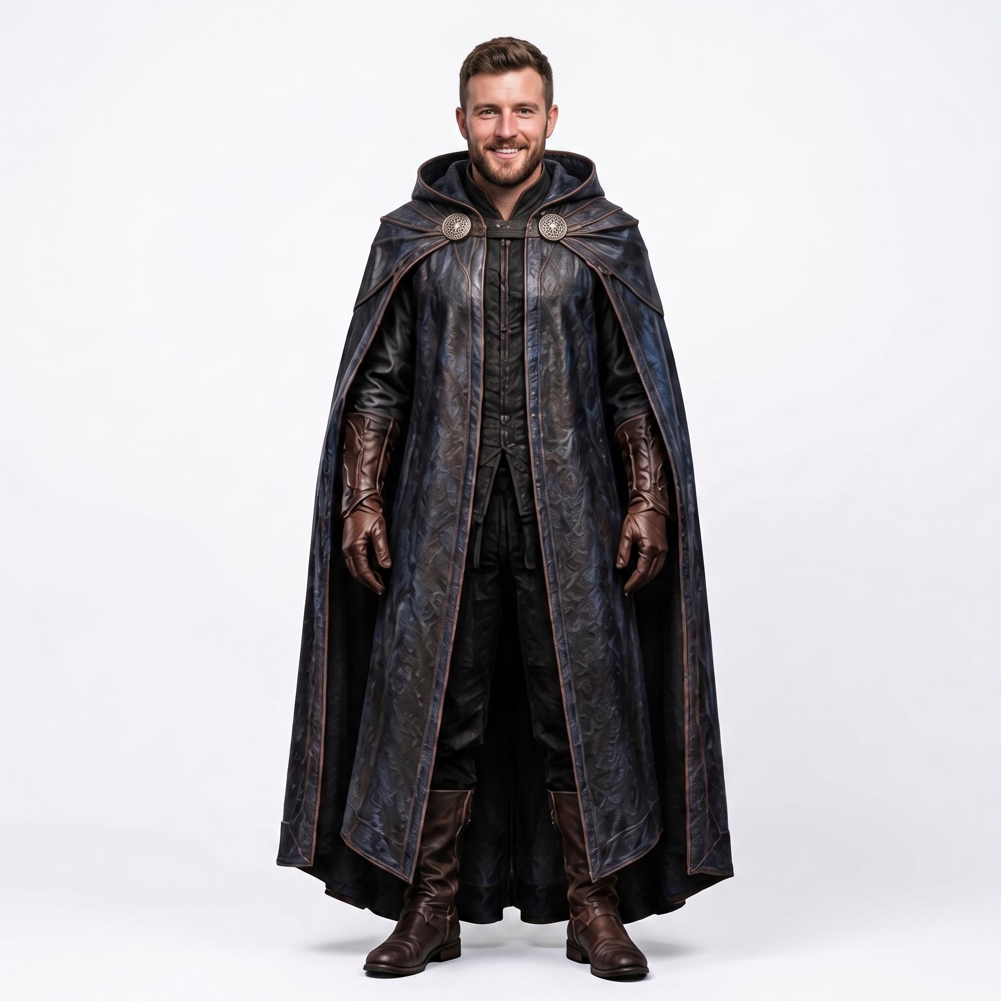 Men's Shadowed Ranger Leather Cloak | Medieval Hooded Cape, Fantasy LARP Costume