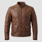Men's Brown Distressed Leather Utility Jacket | Han Solo Inspired Biker Coat