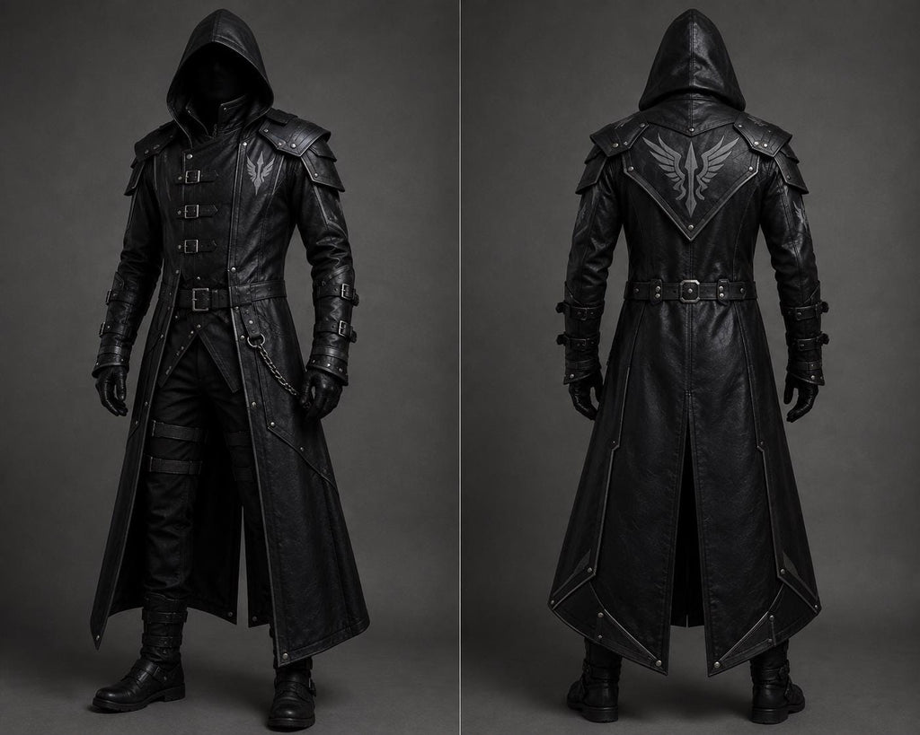 Men's Handmade Black Leather Samurai Coat | Hooded Ronin Cosplay Jacket, Warrior Armor