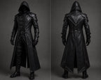 Men's Handmade Black Leather Samurai Coat | Hooded Ronin Cosplay Jacket, Warrior Armor