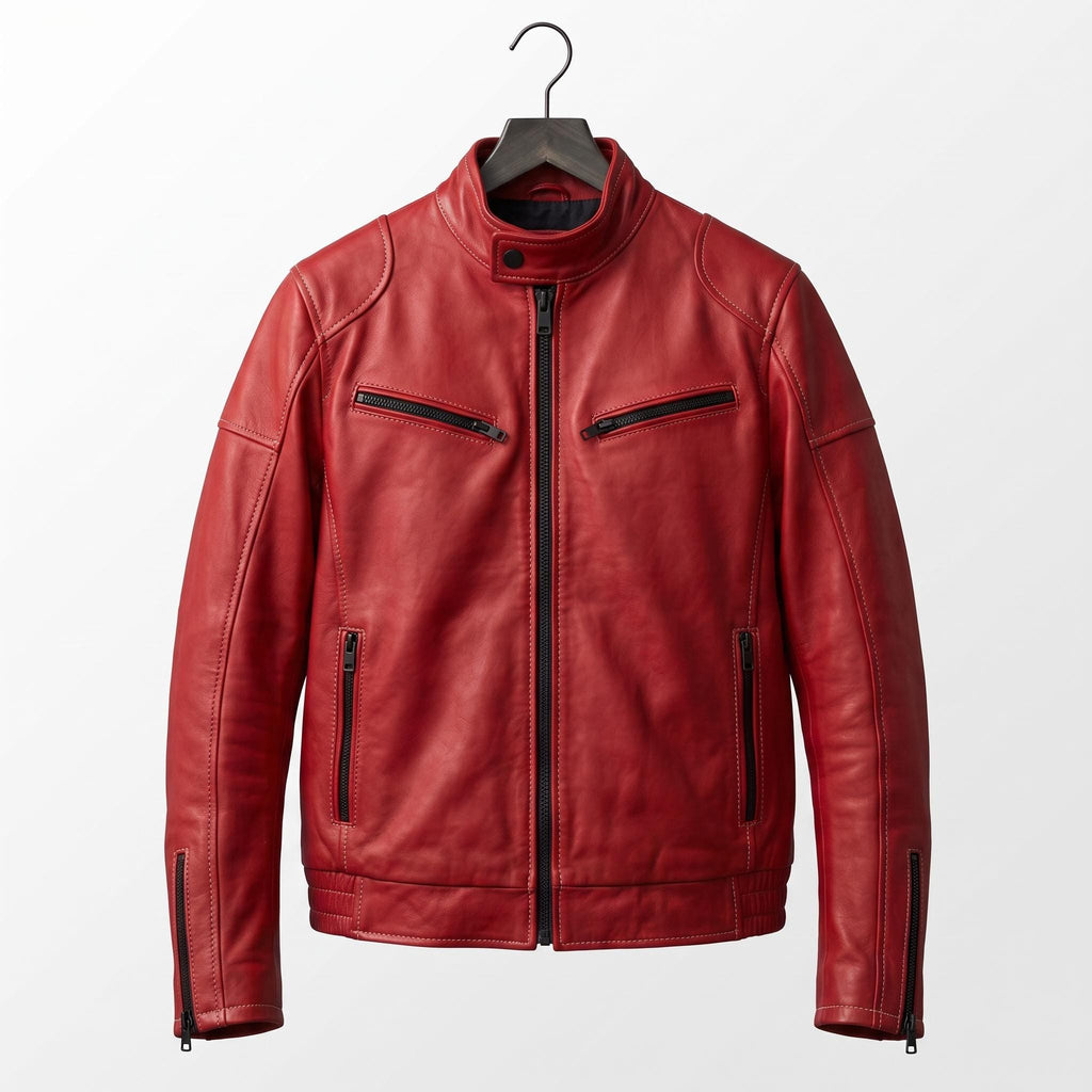 Men's Akira Kaneda Red Leather Jacket | Shotaro Cosplay Biker Coat (Neo-Tokyo)