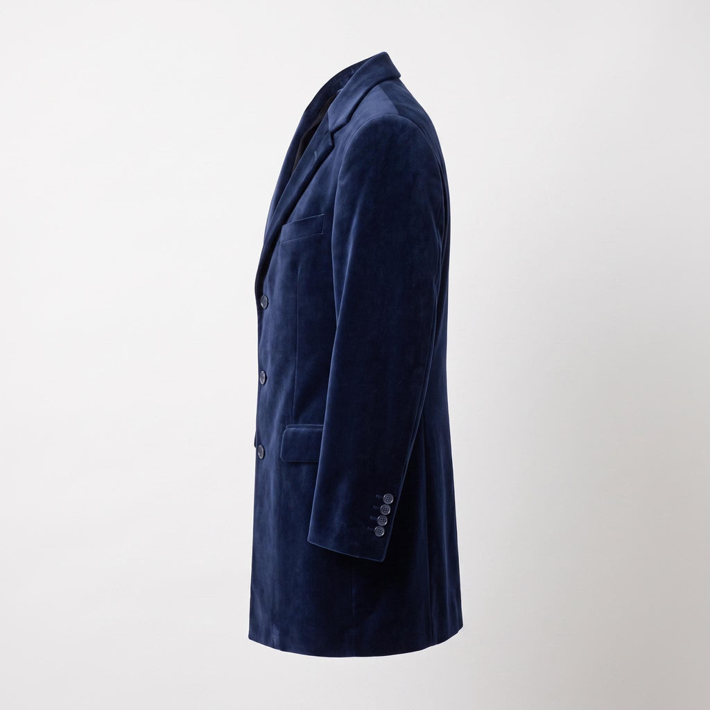 Men's Doctor Who Inspired Velvet Overcoat, Deep Navy Blue Time Traveler Jacket