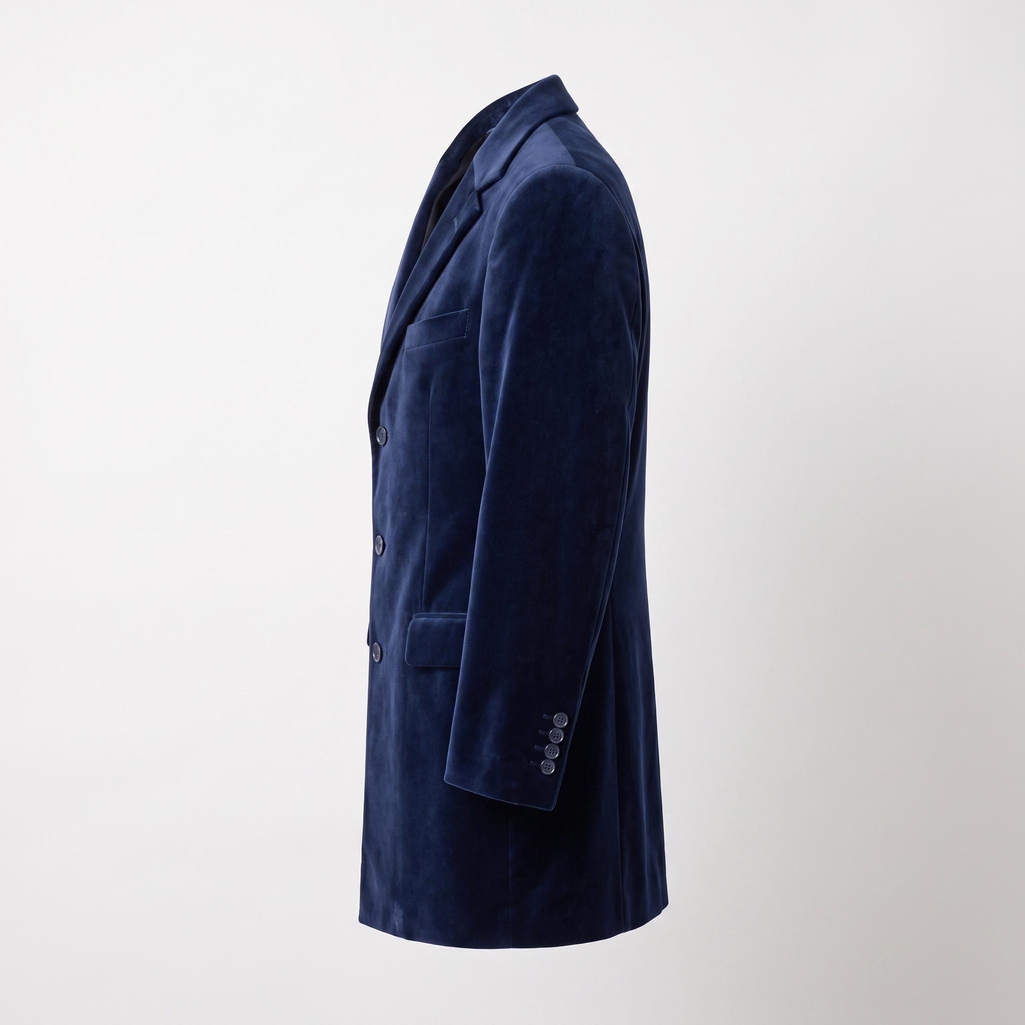 Men's Doctor Who Inspired Velvet Overcoat, Deep Navy Blue Time Traveler Jacket