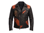 Men's Leather Biker Moto Jacket | Gothic Cross Design | Embroidered Patch jacket