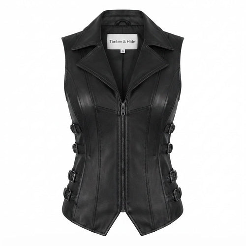 Claire Black Leather Vest for Women - Timber AND Hide