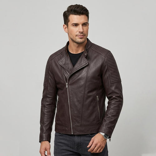 Classic men’s leather biker jacket | slim fit | minimalist moto rider Jacket - Timber AND Hide