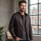 Classic men’s leather biker jacket | slim fit | minimalist moto rider Jacket - Timber AND Hide