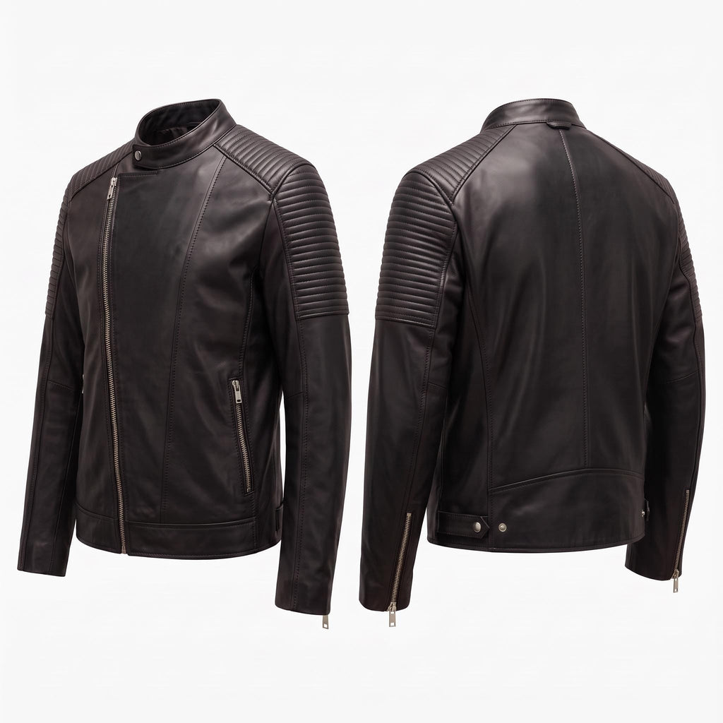 Classic men’s leather biker jacket | slim fit | minimalist moto rider Jacket - Timber AND Hide