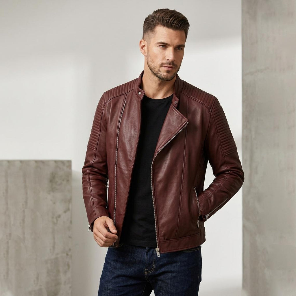 Classic men’s leather biker jacket | slim fit | minimalist moto rider Jacket - Timber AND Hide