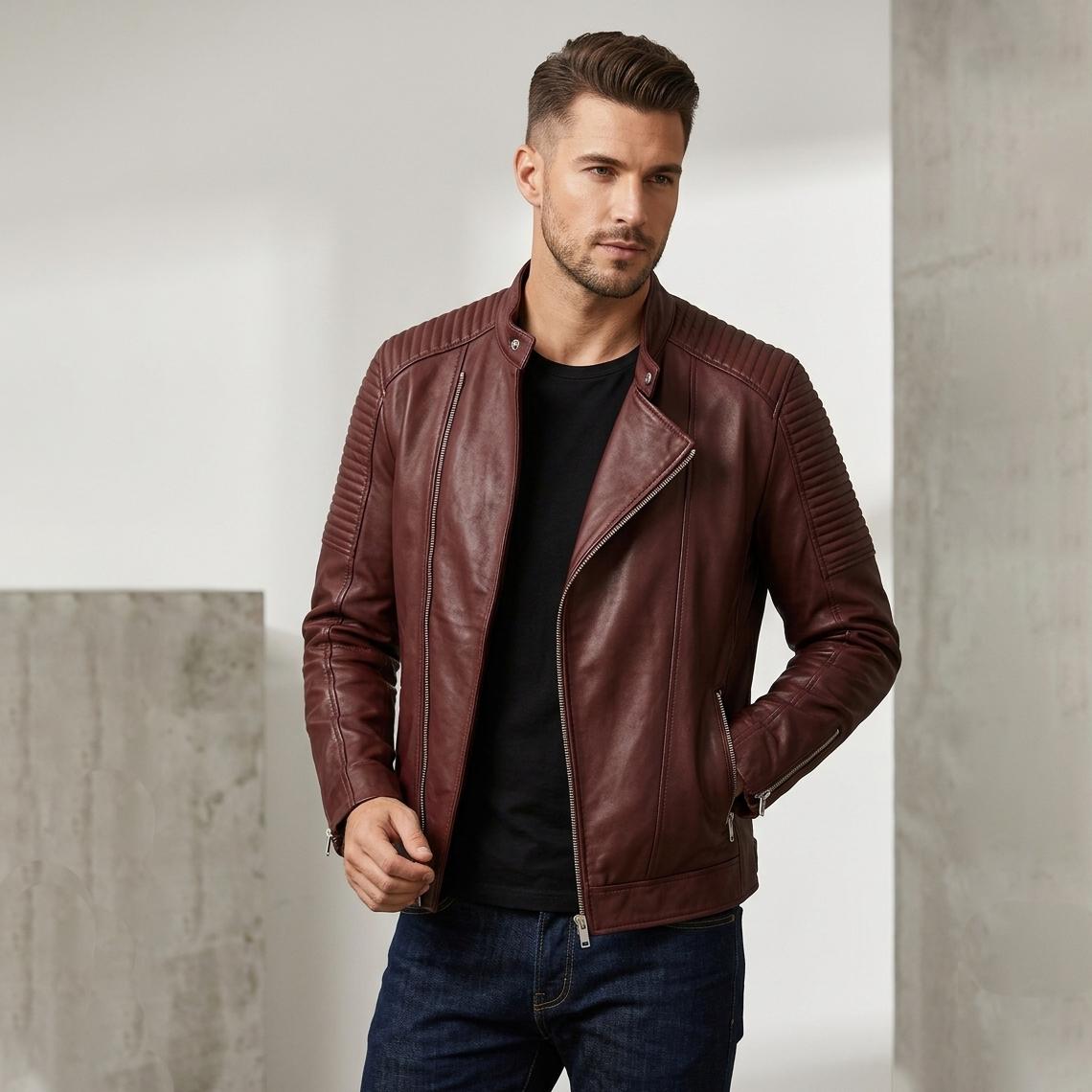 Classic men’s leather biker jacket | slim fit | minimalist moto rider Jacket - Timber AND Hide