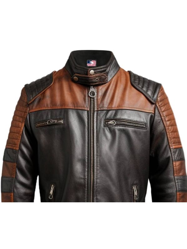 Men’s Brown and Black Leather Jacket - Men’s Brown Leather Biker Jacket