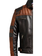 Men’s Brown and Black Leather Jacket - Men’s Brown Leather Biker Jacket