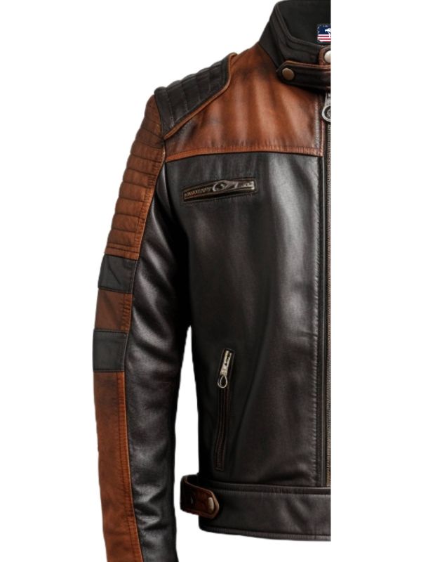 Men’s Brown and Black Leather Jacket - Men’s Brown Leather Biker Jacket