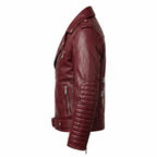 Motorhead Inspired Leather Biker Jacket | Skull Printed Leather Jacket | Men's Burgundy Leather Motorcycle Jacket