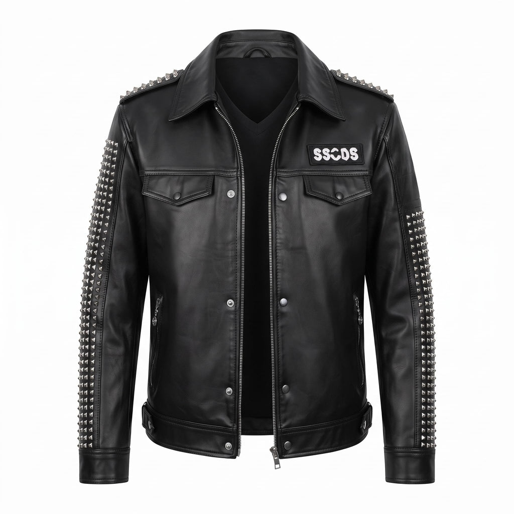 Man's Handmade Studded Leather Biker Jacket | Punk Rock Gothic Patchwork | Halloween Costume