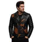 Men's Patchwork Leather Biker Jacket