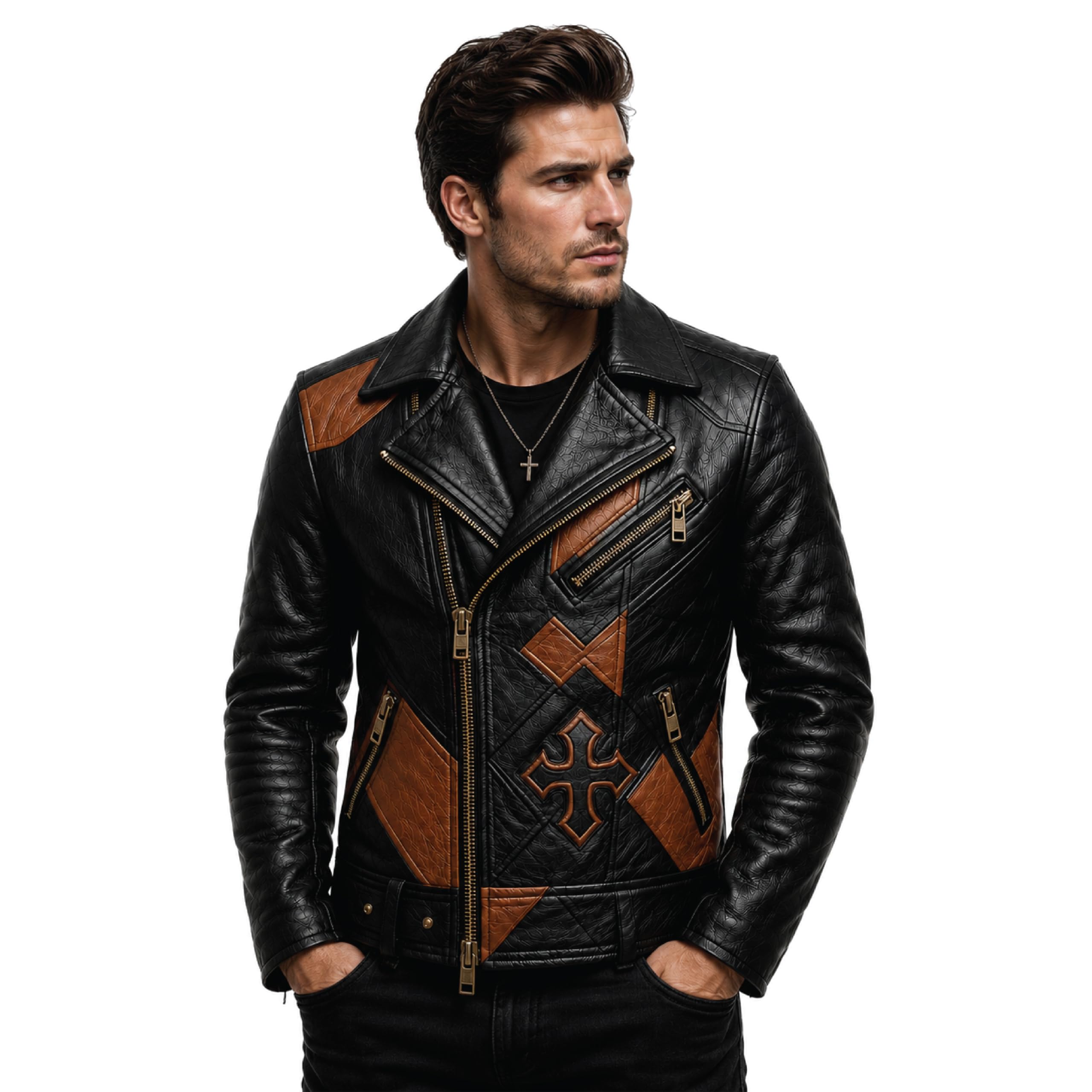 Men's Patchwork Leather Biker Jacket