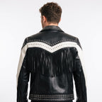 Man's Handmade Western Fringe Leather Jacket | Studded Cowboy Biker Coat