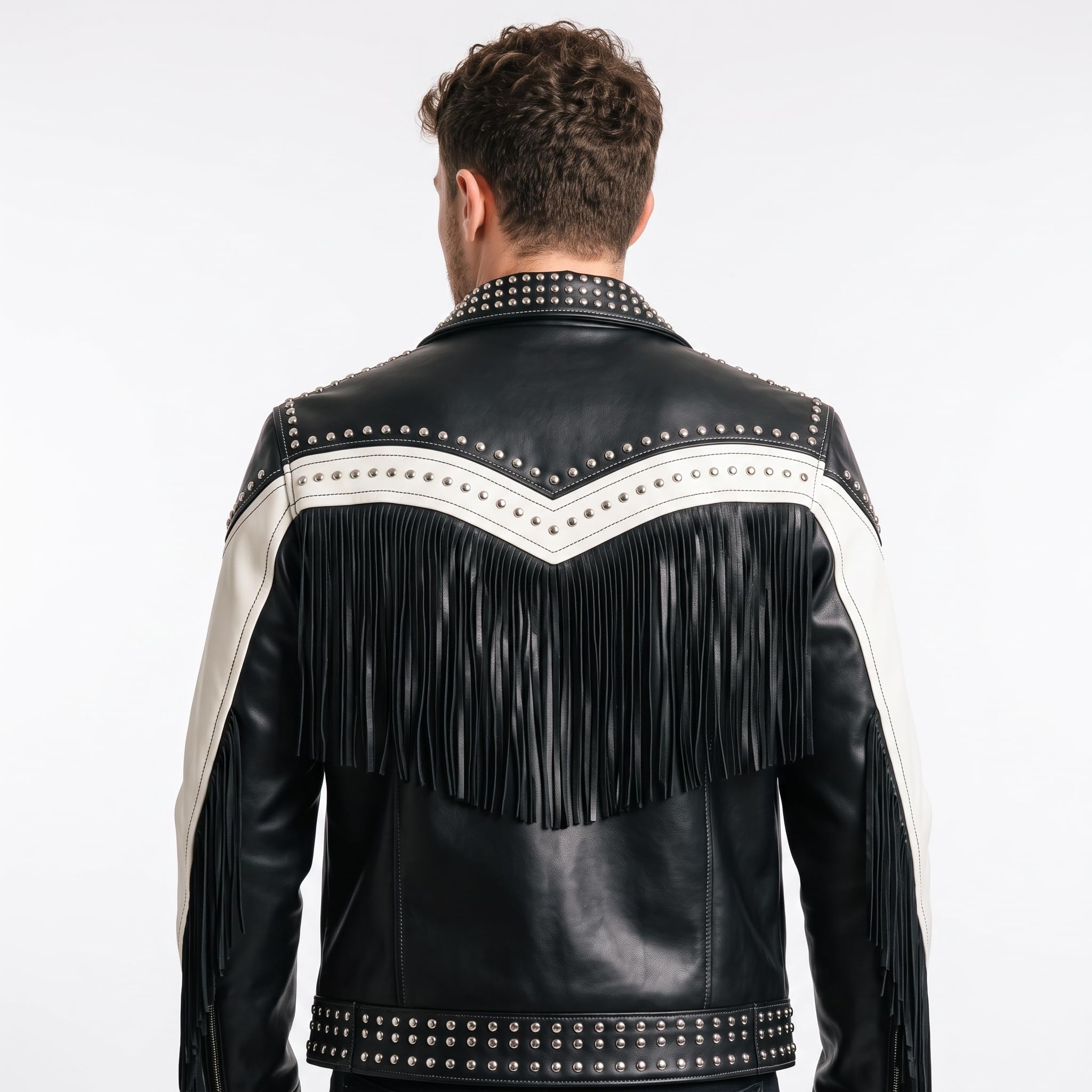 Man's Handmade Western Fringe Leather Jacket | Studded Cowboy Biker Coat
