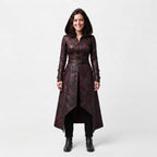 Women's Oxblood Leather Hooded Coat | Hand-Dyed Smoky Black Patina Trench Jacket