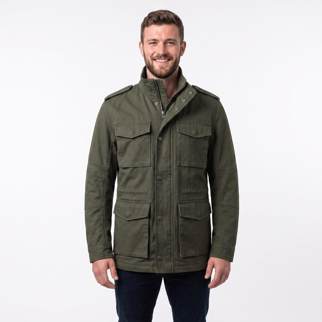 Men's Leon Kennedy Green Cotton Utility Coat | Military Style Men's Field Jacket (Cosplay)