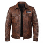 Men's Handmade Studded Leather Biker Jacket | Punk Rock Gothic Patchwork | Halloween Costume