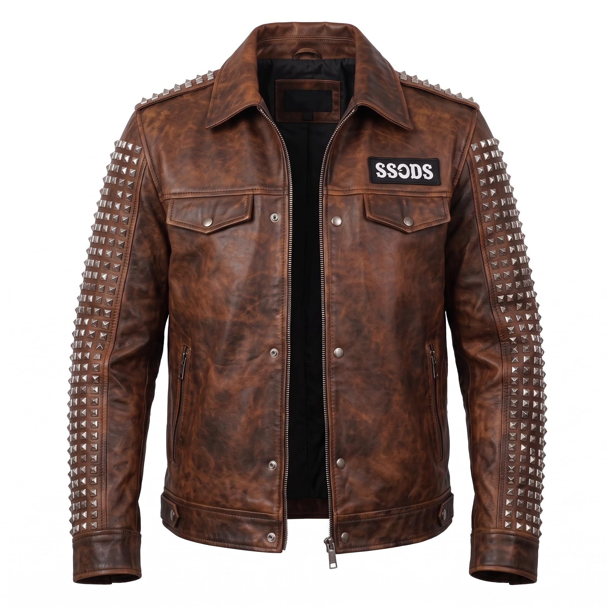 Men's Handmade Studded Leather Biker Jacket | Punk Rock Gothic Patchwork | Halloween Costume