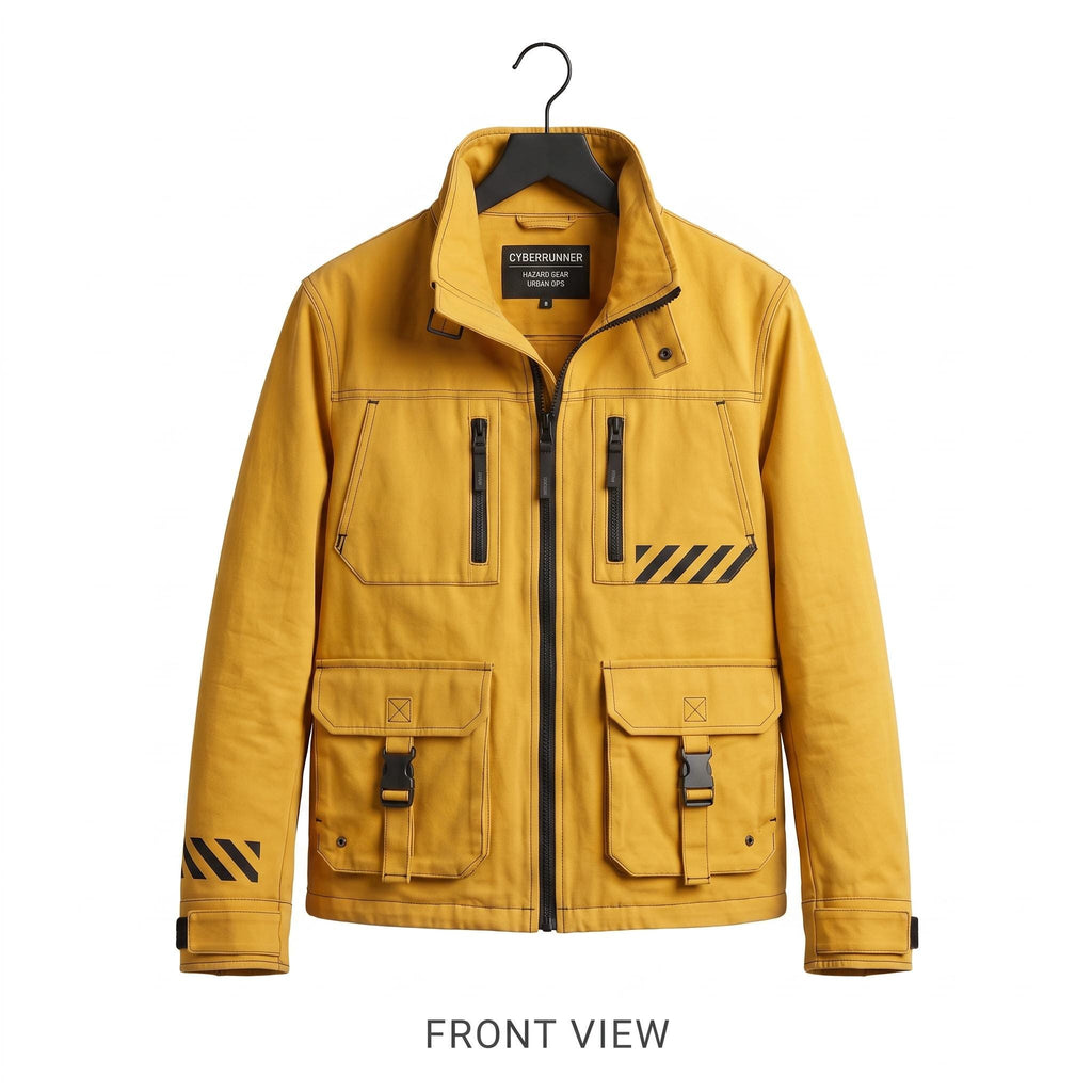 Cyberpunk Yellow Cotton Jacket | Men's Techwear Streetwear, Futuristic High-Collar Coat