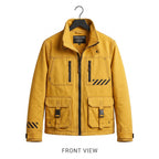 Cyberpunk Yellow Cotton Jacket | Men's Techwear Streetwear, Futuristic High-Collar Coat