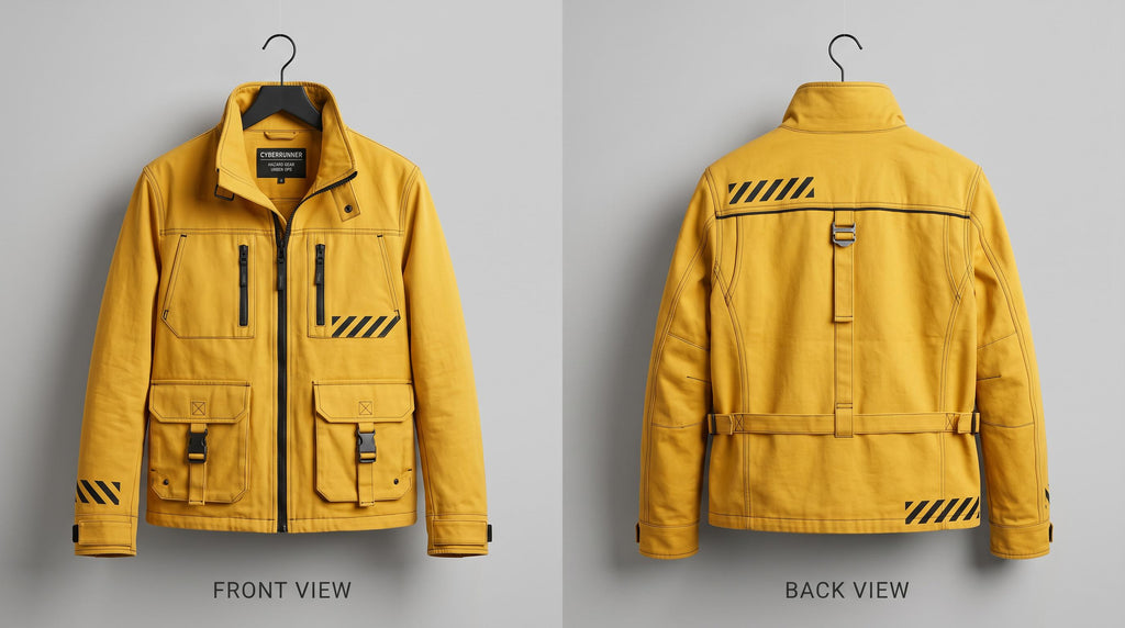 Cyberpunk Yellow Cotton Jacket | Men's Techwear Streetwear, Futuristic High-Collar Coat