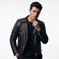 Handmade Men's Black Leather Studded Biker Jacket