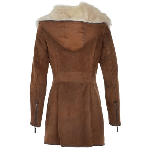 Timber AND Hide Luxury Hooded Toscana Coat Brown with Shearling Trim