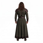 Men's Medieval Warrior Robe with Leather Shoulder Armor, Viking Tunic Costume, Fantasy Knight Garment