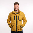 Cyberpunk Yellow Cotton Jacket | Men's Techwear Streetwear, Futuristic High-Collar Coat