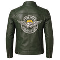 Men's Skull Motorcycle Leather Jacket, Biker Rider Coat, Gothic Punk Streetwear Green
