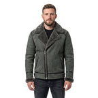 Black Suede Lamb Shearling Biker Jacket with Buckle Collar – Premium Suede Shearling Jacket