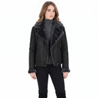 Women's Luxury Shearling Aviator Jacket Black/brissa