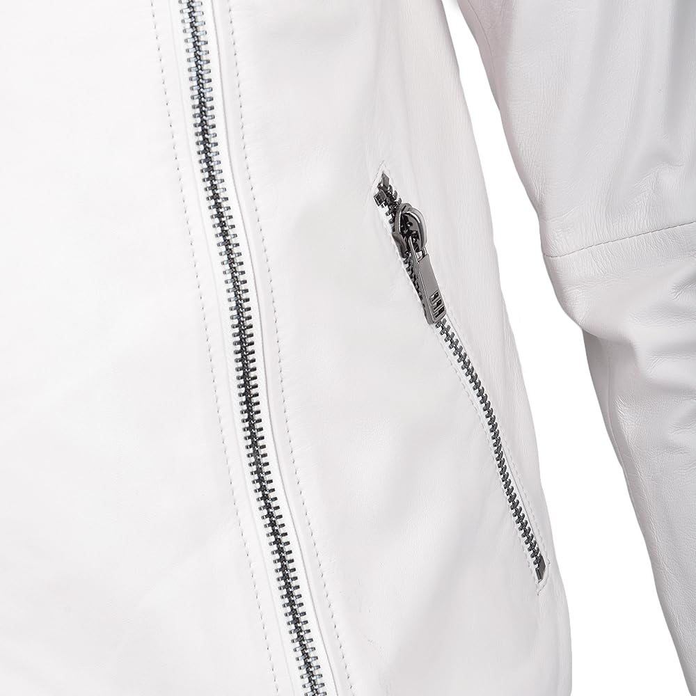 Men's Ivory Vegetable Tanned Biker Jacket White