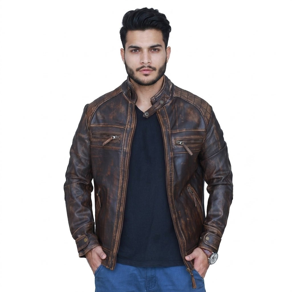 Diamond Classic Leather Jacket – Distressed Rub Off Brown - Timber AND Hide