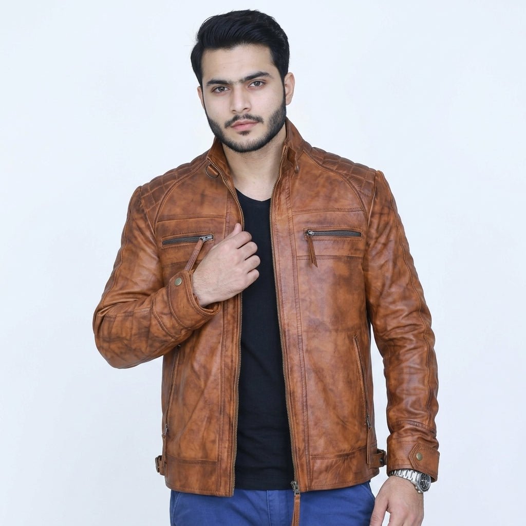 Diamond Classic Leather Jacket - Tan Brown - Timber AND Hide