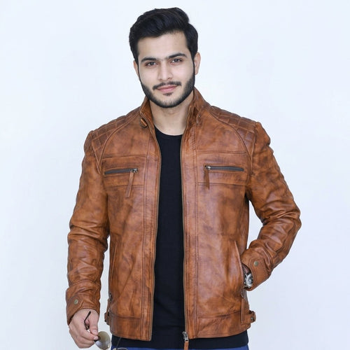Diamond Classic Leather Jacket - Tan Brown - Timber AND Hide