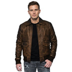 Distressed Brown Leather Jacket A2 Navy Flight - Timber AND Hide