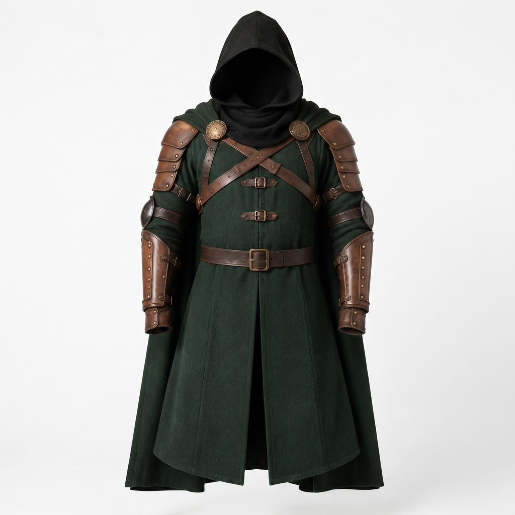 Doctor Doom Inspired Wool Cloak with Leather Armor Cosplay Costume Renaissance Outfit - Timber AND Hide
