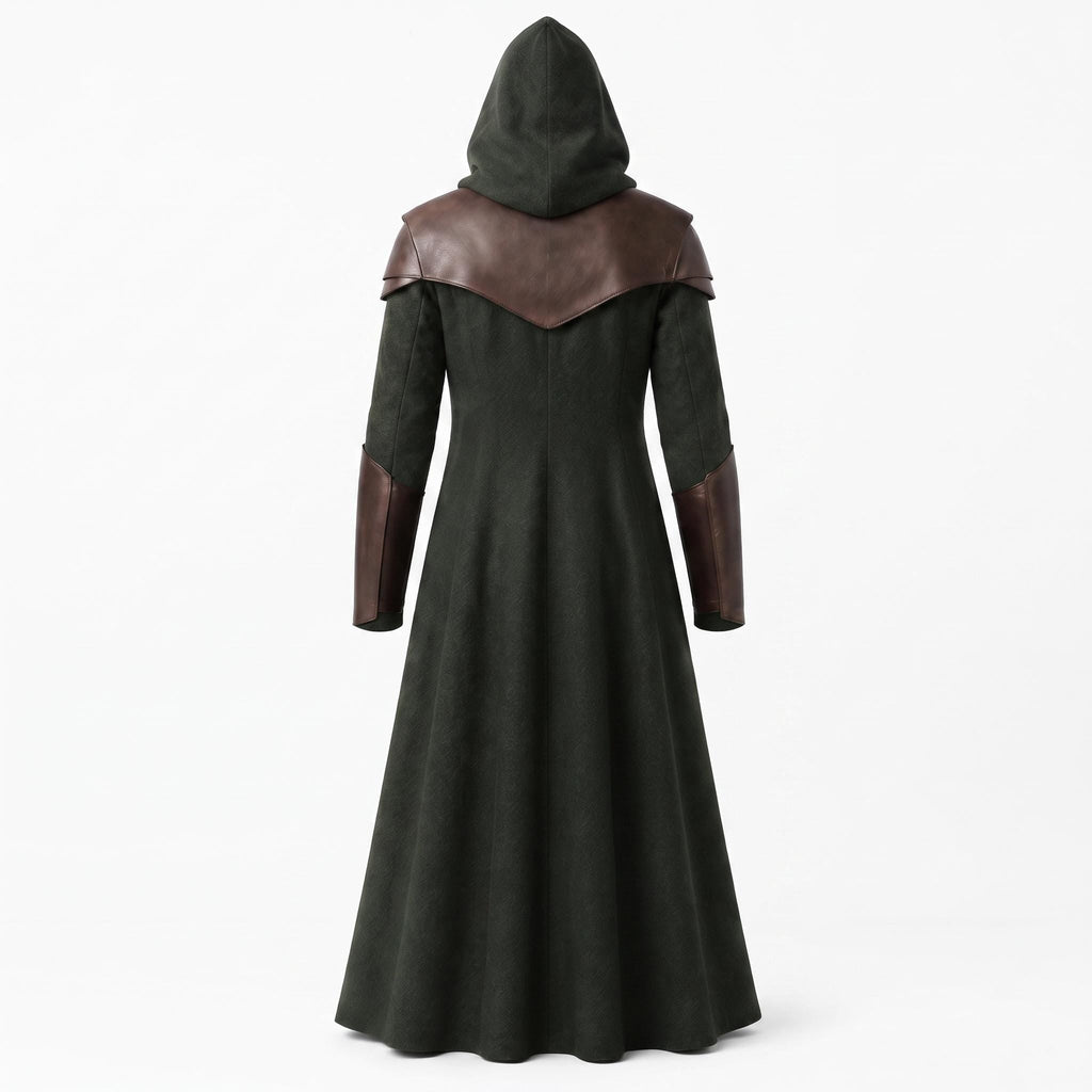 Doctor Doom Inspired Wool Coat with Leather Armor, Hooded Fantasy Cosplay Jacket - Timber AND Hide