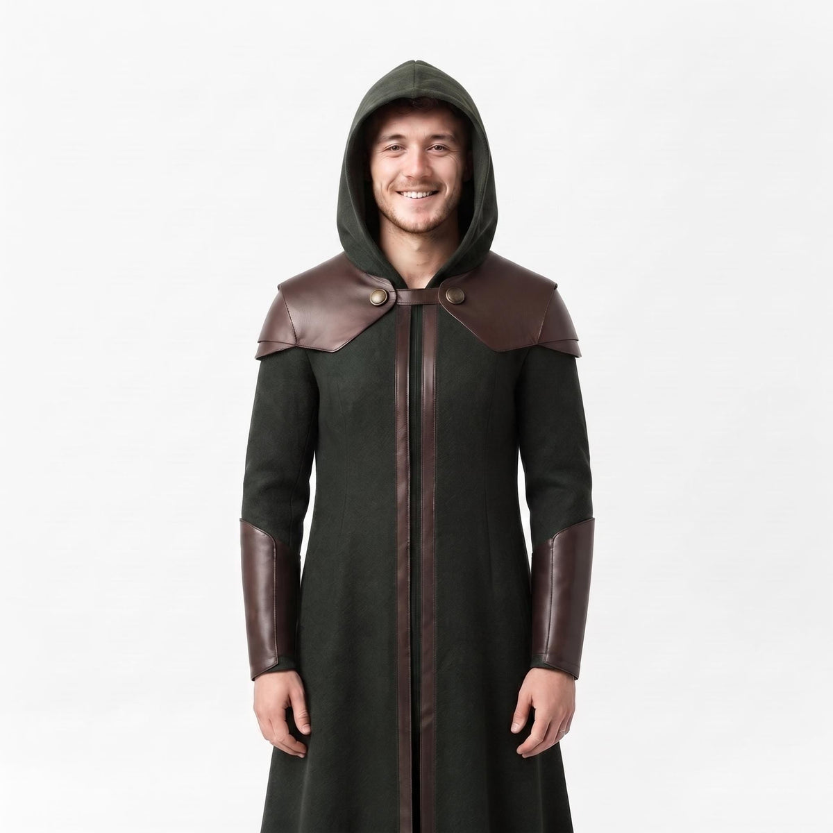Doctor Doom Inspired Wool Coat with Leather Armor, Hooded Fantasy Cosplay Jacket - Timber AND Hide