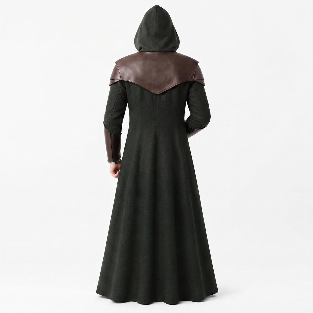 Doctor Doom Inspired Wool Coat with Leather Armor, Hooded Fantasy Cosplay Jacket - Timber AND Hide